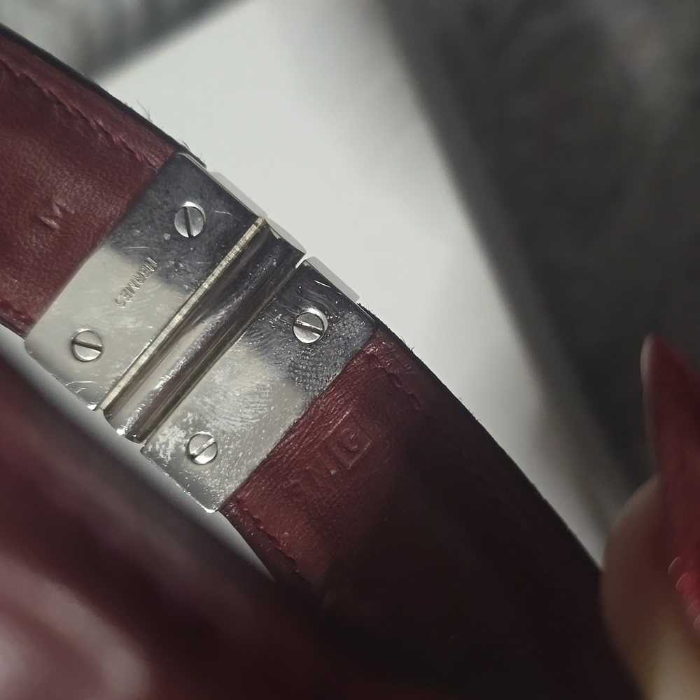 GUC Hermès Thick Burgundy Leather Bracelet with Silver Clasp (EUC)(UNISEX)(M) 7” - Picture 3 of 6